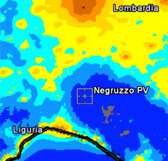 Pian dell'Arma' secondo le mappe di Cinzano. I valori in legenda esprimono la magnitudine delle stelle visibile allo Zenit