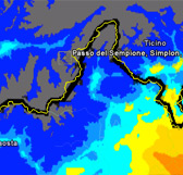 Passo del Sempione secondo le mappe di Cinzano. I valori in legenda esprimono la magnitudine delle stelle visibile allo Zenit