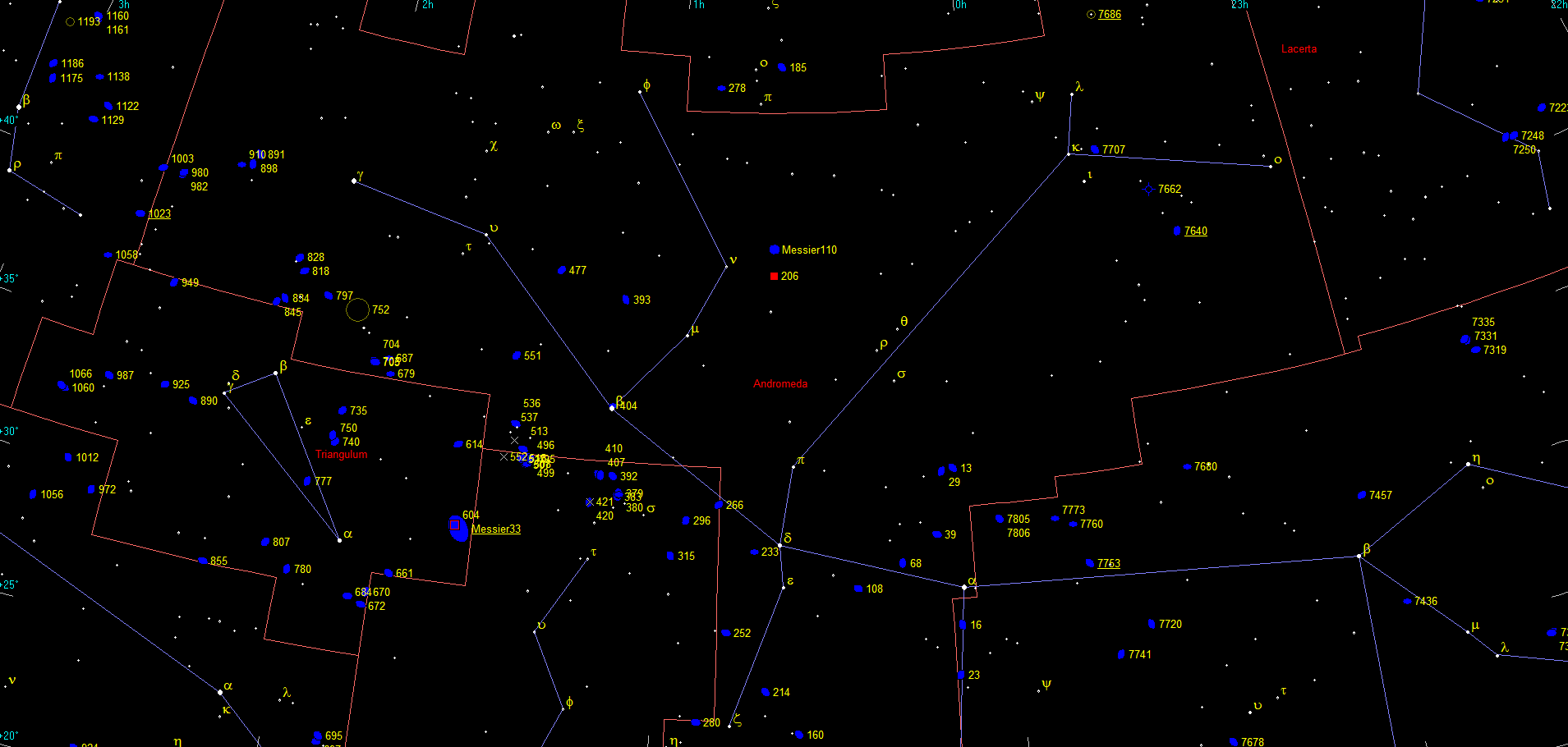 Oggetti di Herschel 2500 nella costellazione Andromeda