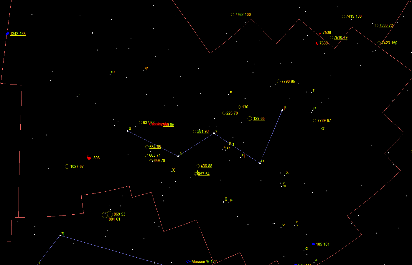 Oggetti di Herschel 2500 nella costellazione Cassiopeia